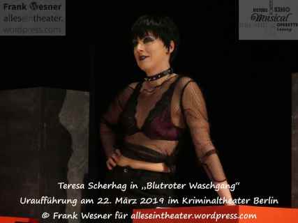 Teresa Scherhag in „Blutroter Waschgang“ Uraufführung am 22. März 2019 im Kriminaltheater Berlin (c) Frank Wesner